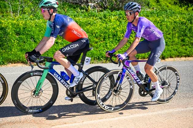Volta Algarve 2026 Stage 4 LAGOS, PORTUGAL - FEBRUARY 21 : Dewulf Stan (BEL) of Decathlon CMA CGM Team, Bouwman Koen (NED) of Team Jayco AlUla in action during stage 4 of the 52th edition of Volta Algarve an UCI ProSeries 2.Pro cycling road race stage for Men Elite of 175.1 km with start in Albufeira and finish in Lagos on February 21, 2026 in Lagos, Portugal, 21 02 2026 ( Motordriver Guy De Vuyst - Lagos Portugal  Copyright: xNicoxVereeckenx