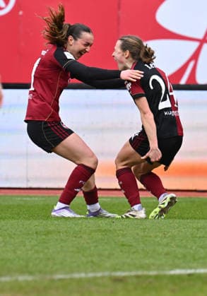 21 02 2026 Soccer Season 2025 2026 1 Google Pixel Women Bundesliga 19 Matchday 1 FC Nürnberg FCN Club Clubfrauen FC Carl Zeiss Jena Sportfoto Zink xwoxzix Goal celebration Joy after goal Goal shot to 4 0 by Nastassja Lein 24, 1 FC Nürnberg FCN Lara Meroni 11, 1 FC Nürnberg FCN Nastassja Lein 24, 1 FC Nürnberg FCN