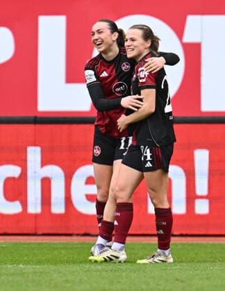 21 02 2026 Soccer Season 2025 2026 1 Google Pixel Women Bundesliga 19 Matchday 1 FC Nürnberg FCN Club Clubfrauen FC Carl Zeiss Jena Sportfoto Zink xwoxzix Goal celebration Joy after goal Goal shot to 4 0 by Nastassja Lein 24, 1 FC Nürnberg FCN Lara Meroni 11, 1 FC Nürnberg FCN Nastassja Lein 24, 1 FC Nürnberg FCN