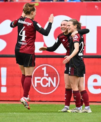 21 02 2026 Soccer Season 2025 2026 1 Google Pixel Women Bundesliga 19 Matchday 1 FC Nürnberg FCN Club Clubfrauen FC Carl Zeiss Jena Sportfoto Zink xwoxzix Goal celebration Joy after goal Goal shot to 4 0 by Nastassja Lein 24, 1 FC Nürnberg FCN Luisa Guttenberger 4, 1 FC Nürnberg FCN Lara Meroni 11, 1 FC Nürnberg FCN Nastassja Lein 24, 1 FC Nürnberg FCN