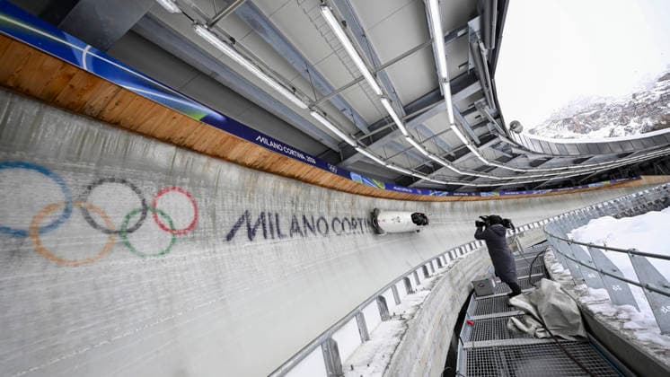 OLYMPICS - Winter Olympic Games, Olympische Spiele, Olympia, OS Milano Cortina 2026 CORTINA D AMPEZZO,ITALY,21.FEB.26 - OLYMPICS, BOBSLEIGH - Winter Olympic Games Milano Cortina 2026, 4-man, heat 1 and 2, men. Image shows Markus Treichl, Markus Sammer, Sascha Stepan and Kristian Huber (AUT).  GEPAxpictures xAlexanderxSolc