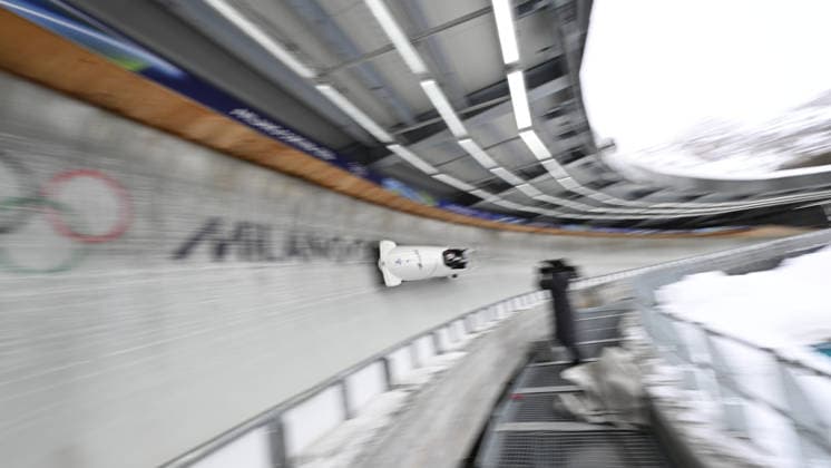 OLYMPICS - Winter Olympic Games, Olympische Spiele, Olympia, OS Milano Cortina 2026 CORTINA D AMPEZZO,ITALY,21.FEB.26 - OLYMPICS, BOBSLEIGH - Winter Olympic Games Milano Cortina 2026, 4-man, heat 1 and 2, men. Image shows Jinsu Kim, Hyeonggeun Kim, Geonu Lee and Sunwook Kim (KOR).  GEPAxpictures xAlexanderxSolc