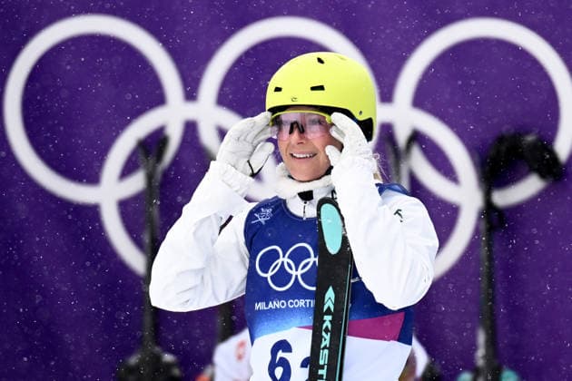 2026 WINTER Olympic Games, Olympische Spiele, Olympia, OS Danielle Scott of Australia reacts after her second jump during the Mixed Team Aerials finals at the Livigno Aerials and Moguls Park on day 15 of the 2026 Milano Cortina Winter Olympic Games in Livigno, Italy, Saturday, February 21, 2026. ( NO ARCHIVING, EDITORIAL USE ONLY LIVIGNO SONDRIO ITALY  Copyright: xDANxHIMBRECHTSx 20260221160576784006