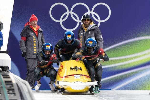 GER – Adam Ammour, Issam Ammour, Joshua Tasche, Alexander Schaller, Viererbob der Männer bei den Olympischen Winterspielen Milano Cortina 2026 im Cortina Sliding Centre, Cortina dAmpezzo, Italien, am 21. Februar 2026. compete in the Mens Four-Man bobsleigh event at the Olympic Winter games, Winterspiele,Spiele, Summer games Milano Cortina 2026 at the Cortina Sliding Centre, Cortina dAmpezzo, Italy, on February 21, 2026. *** GER - Adam Ammour, Issam Ammour, Joshua Tasche, Alexander Schaller, Mens Four Man bobsleigh at the Olympic Winter Games Milano Cortina 2026 at the Cortina Sliding Centre, Cortina dAmpezzo, Italy, on February 21, 2026 compete in the Mens Four Man bobsleigh event at the Olympic Winter Games Milano Cortina 2026 at the Cortina Sliding Centre, Cortina dAmpezzo, Italy, on February 21, 2026 Copyright: HMBxMedia MarcxNiemeyer