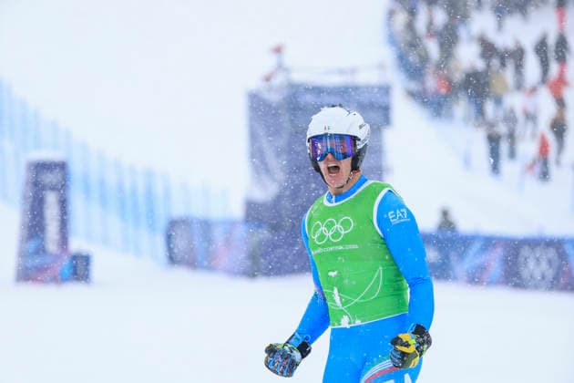 OLYMPICS - Winter Olympic Games, Olympische Spiele, Olympia, OS Milano Cortina 2026 LIVIGNO,ITALY,21.FEB.26 - OLYMPICS, FREE SKI, FREESTYLE SKIING - Winter Olympic Games Milano Cortina 2026, Skicross, men, final. Image shows the rejoicing of Simone Deromedis (ITA).  GEPAxpictures xWolfgangxGrebien