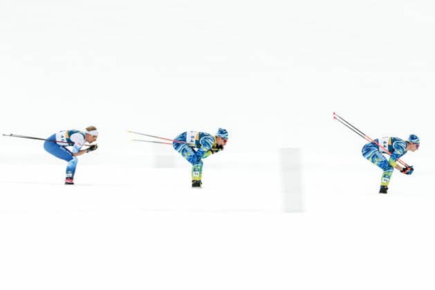 ITALY, TESERO - FEBRUARY 21, 2026: Peter Hinds of Slovakia, Dmytro Drahun of Ukraine, and Oleksandr Lisohor (L-R) of Ukraine compete in the men s nross-nountry skiing 50km mass start classic event during the 2026 Winter Olympic Games, Olympische Spiele, Olympia, OS at the Tesero Cross-Country Skiing Stadium 2026 Winter Olympics: Cross-Country Skiing  - ZUMAt113 20260221_zaa_t113_163 Copyright: xMikhailxTereshchenkox