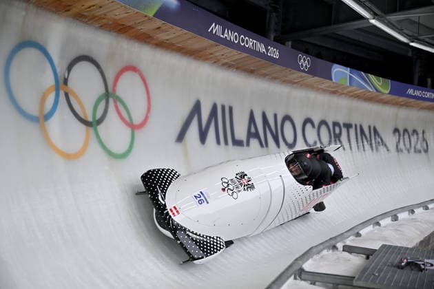 Cortina d Ampezzo, Italy, February 21th 2026. Jakob Mandlbauer, Daniel Bertschler, Sebastian Mitterer, Daiyehan in action during the Bobsleight 4-man Heat 2 race of the Olympic Winter games, Winterspiele,Spiele, Summer games 2026 in Cortina d Ampezzo, Italy. (Photo by Igor Kupljenik Sports Press Photo)  Copyright: xIgorxKupljenikx xSPPx Sportspressphoto_SPR95502