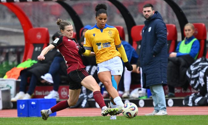 21 02 2026 Soccer Season 2025 2026 1 Google Pixel Women Bundesliga 19 Matchday 1 FC Nürnberg FCN Club Clubfrauen FC Carl Zeiss Jena Sportfoto Zink xwoxzix Nastassja Lein 24, 1 FC Nürnberg FCN Josephine Bonsu 23, FC Carl Zeiss Jena