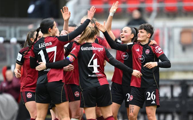 21 02 2026 Soccer season 2025 2026 1 Google Pixel Women Bundesliga 19 Matchday 1 FC Nuremberg FCN Club Clubfrauen FC Carl Zeiss Jena Sportfoto Zink xwoxzix goal celebration joy after goal goal shot to 5 0 by Aneta Polaskova 26, 1 FC Nuremberg FCN