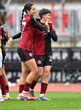 21 02 2026 Soccer Season 2025 2026 1 Google Pixel Women Bundesliga 19 Matchday 1 FC Nürnberg FCN Club Clubfrauen FC Carl Zeiss Jena Sportfoto Zink xwoxzix Goal celebration Joy after goal Goal shot to 5 0 by Aneta Polaskova 26, 1 FC Nürnberg FCN Selma Licina 17, 1 FC Nürnberg FCN Aneta Polaskova 26, 1 FC Nürnberg FCN