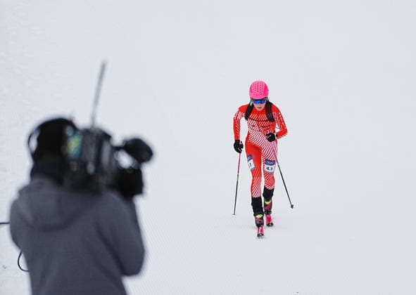 (260221) -- BORMIO, Feb. 21, 2026 -- Johanna Hiemer of Austria competes during the ski mountaineering mixed relay event at the Milan-Cortina 2026 Olympic Winter games, Winterspiele,Spiele, Summer games in Bormio, Italy, Feb. 21, 2026. ) (MICO2026)ITALY-BORMIO-OLYMPIC WINTER GAMES-SKI MOUNTAINEERING-MIXED RELAY YanxLinyun 