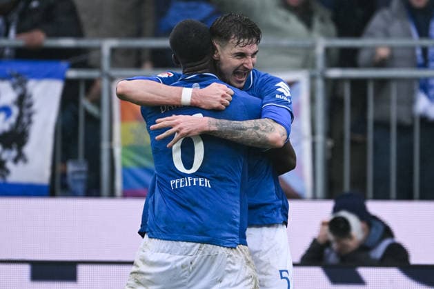 Matej Maglica SV Darmstadt 1898, 05 and Patric Pfeiffer SV Darmstadt 1898, 06 celebrate the goal for 2 0, GER, SV Darmstadt 98 vs Fortuna Düsseldorf, Football, 2 Bundesliga, Matchday 23, Season 2025 2026, 21 02 2026 DFL regulations prohibit any use of photographs as image sequences and or quasi video GER, SV Darmstadt 98 vs Fortuna Düsseldorf, Football, 2 Bundesliga, Matchday 23, Season 2025 2026, 21 02 2026 Darmstadt Copyright: xEibner-Pressefoto FlorianxWiegandx EP_FWD