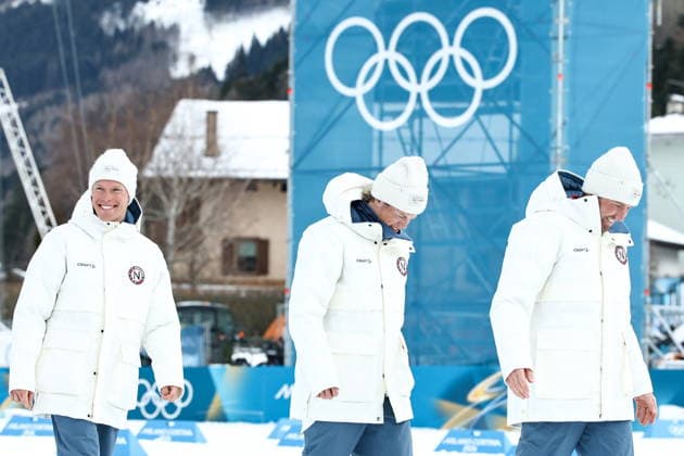 ITALY, TESERO - FEBRUARY 21, 2026: Silver medalist Martin Loewstroem Nyenget of Norway, gold medalist Johannes Hoesflot Klaebo of Norway and bronze medalist Emil Iversen (L-R) attend a victory ceremony for the men s nross-nountry skiing 50km mass start classic event during the 2026 Winter Olympic Games, Olympische Spiele, Olympia, OS at the Cross-Country and Biathlon Centre Fabio Canal. Mikhail Tereshchenko TASS  89037109