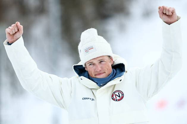 ITALY, TESERO - FEBRUARY 21, 2026: 1st placed Johannes Hoesflot Klaebo of Norway poses during a victory ceremony for the men s nross-nountry skiing 50km mass start classic event during the 2026 Winter Olympic Games, Olympische Spiele, Olympia, OS at the Cross-Country and Biathlon Centre Fabio Canal. Mikhail Tereshchenko TASS  89037129