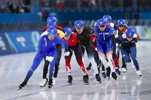 MILAN , 21-02-2026 , Milano Speed skating, Eisschnelllauf Stadium , Olympic Winter games, Winterspiele,Spiele, Summer games 2026 - Speed Skating mass start men semifinals, Picture shows Andrea Giovannini Olympic Winter Games 2026 - Speed Skating mass start  x201782629x Copyright: