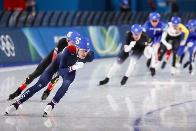 MILAN , 21-02-2026 , Milano Speed skating, Eisschnelllauf Stadium , Olympic Winter games, Winterspiele,Spiele, Summer games 2026 - Speed Skating mass start men semifinals, Picture shows Timothy Loubineaud Olympic Winter Games 2026 - Speed Skating mass start  x201782672x Copyright: