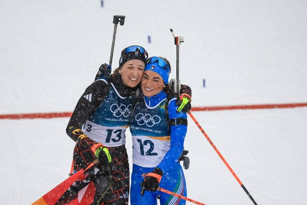 Franziska Preuss (GER) and Dorothea Wierer (ITA) together for the last race in carrer at the end of the Olympic Winter games, Winterspiele,Spiele, Summer games Milano-Cortina 2026, Biathlon Women s 12.5km Mass Start on February 21, 2026 at Antholz-Anterselva Biathlon Arena in Anterselva, Italy  Copyright: xLucianoxMariaxBisi IPAxSportx xipa-agency.netx xx IPA_71818869 IPA_Agency_IPA71818869