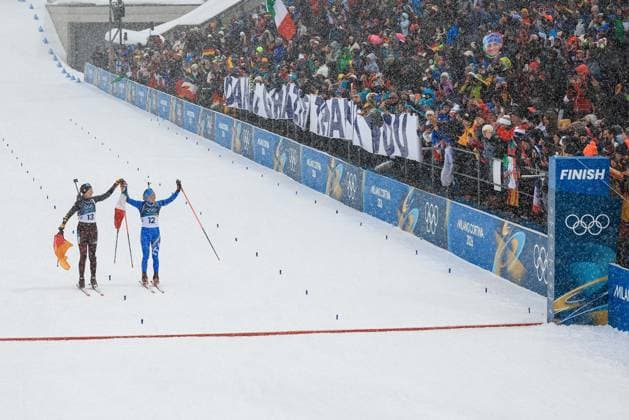Franziska Preuss (GER) and Dorothea Wierer (ITA) together for the last race in carrer at the end of the Olympic Winter games, Winterspiele,Spiele, Summer games Milano-Cortina 2026, Biathlon Women s 12.5km Mass Start on February 21, 2026 at Antholz-Anterselva Biathlon Arena in Anterselva, Italy  Copyright: xLucianoxMariaxBisi IPAxSportx xipa-agency.netx xx IPA_71818866 IPA_Agency_IPA71818866