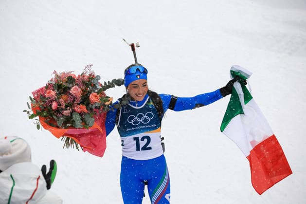 Dorothea Wierer (ITA) celebrates the last race of her career at the end of the Olympic Winter games, Winterspiele,Spiele, Summer games Milano-Cortina 2026, Biathlon Women s 12.5km Mass Start on February 21, 2026 at Antholz-Anterselva Biathlon Arena in Anterselva, Italy  Copyright: xLucianoxMariaxBisi IPAxSportx xipa-agency.netx xx IPA_71818872 IPA_Agency_IPA71818872