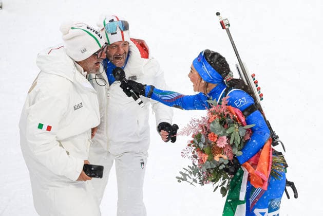 Dorothea Wierer (ITA) celebrates the last race of her career at the end of the Olympic Winter games, Winterspiele,Spiele, Summer games Milano-Cortina 2026, Biathlon Women s 12.5km Mass Start on February 21, 2026 at Antholz-Anterselva Biathlon Arena in Anterselva, Italy  Copyright: xLucianoxMariaxBisi IPAxSportx xipa-agency.netx xx IPA_71818897 IPA_Agency_IPA71818897