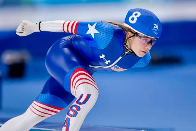 Greta Myers of United States of America Women s Mass Start Semifinals, Milano Cortina 2026 Winter Olympics: Day 15, Speed skating, Eisschnelllauf - Milano Cortina 2026 Winter Olympics: Day 15, Milano Speed Skating Stadium, February 21, 2026, Milan, Italy.