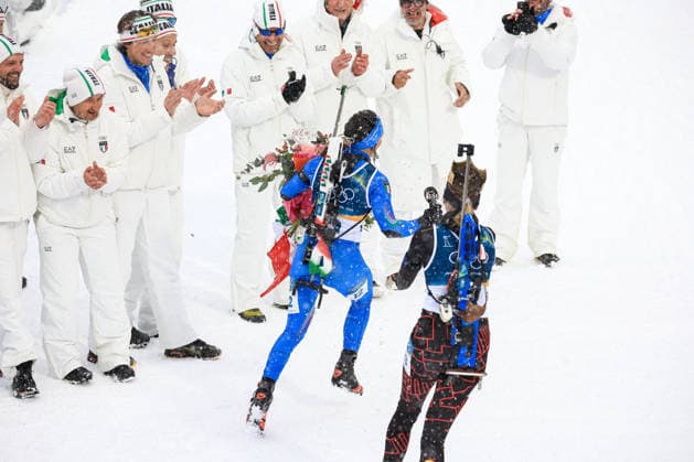 Dorothea Wierer (ITA) celebrates the last race of her career at the end of the Olympic Winter games, Winterspiele,Spiele, Summer games Milano-Cortina 2026, Biathlon Women s 12.5km Mass Start on February 21, 2026 at Antholz-Anterselva Biathlon Arena in Anterselva, Italy  Copyright: xLucianoxMariaxBisi IPAxSportx xipa-agency.netx xx IPA_71818886 IPA_Agency_IPA71818886