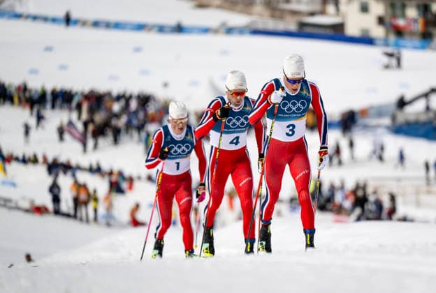 VAL DI FIEMME, ITALY 20260221 Norwegian skiers in the lead Martin Lowstrom Nyenget, Emil Iversen and Johannes Hosflot Klaebo in the men s 5km at the Tesero cross-country skiing stadium during the Winter Olympics in Val di Fiemme, Italy. *** The image is included in the SPORTS PACKAGE. For others PAYMENT IMAGE *** VAL DI FIEMME ITALY x10430x *** VAL DI FIEMME, ITALY 20260221 Norwegian skiers in the lead Martin Lowstrom Nyenget, Emil Iversen and Johannes Hosflot Klaebo in the men s 5km at the Tesero cross country skiing stadium during the Winter Olympics in Val di Fiemme, Italy The image is included in the SPORTS PACKAGE For others PAYMENT IMAGE VAL DI FIEMME ITALY x10430x  Copyright: xChristinexOlsson TTx 2026 OLYMPICS SKIING MEN S FIVE MILE