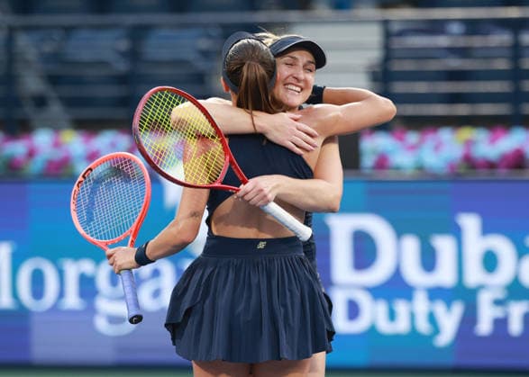 Gabriela Dabrowski, Luisa Stefani cheering after the victory, jubilation, joy, emotion, womens doubles, women s doubles, final, final, Dubai Duty Free Tennis Championships, Dubai, U A E Copyright: xJuergenxHasenkopfx