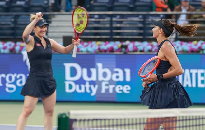 Gabriela Dabrowski, Luisa Stefani cheers after winning, cheers, joy, emotion, womens doubles, women s doubles, final, final, Dubai Duty Free Tennis Championships, Dubai, U A E Copyright: xJuergenxHasenkopfx