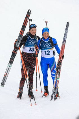 GIOCHI OLIMPICI - Olimpiadi Invernali Milano-Cortina 2026 - Biathlon Women s 12.5km Mass Start Franziska Preuss (GER) and Dorothea Wierer (ITA) together for the last race in carrer at the end of the Olympic Winter games, Winterspiele,Spiele, Summer games Milano-Cortina 2026, Biathlon Women s 12.5km Mass Start on February 21, 2026 at Antholz-Anterselva Biathlon Arena in Anterselva, Italy Cortina D Ampezzo Italy  Copyright: xIPAxSport ABACAx