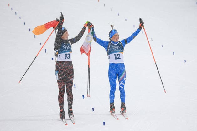 GIOCHI OLIMPICI - Olimpiadi Invernali Milano-Cortina 2026 - Biathlon Women s 12.5km Mass Start Franziska Preuss (GER) and Dorothea Wierer (ITA) together for the last race in carrer at the end of the Olympic Winter games, Winterspiele,Spiele, Summer games Milano-Cortina 2026, Biathlon Women s 12.5km Mass Start on February 21, 2026 at Antholz-Anterselva Biathlon Arena in Anterselva, Italy Cortina D Ampezzo Italy  Copyright: xIPAxSport ABACAx