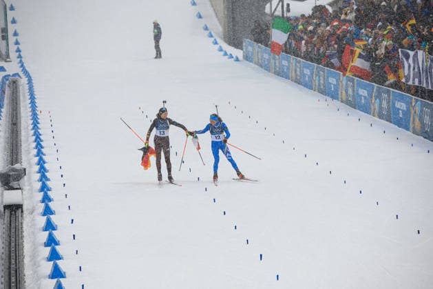 GIOCHI OLIMPICI - Olimpiadi Invernali Milano-Cortina 2026 - Biathlon Women s 12.5km Mass Start Franziska Preuss (GER) and Dorothea Wierer (ITA) together for the last race in carrer at the end of the Olympic Winter games, Winterspiele,Spiele, Summer games Milano-Cortina 2026, Biathlon Women s 12.5km Mass Start on February 21, 2026 at Antholz-Anterselva Biathlon Arena in Anterselva, Italy Cortina D Ampezzo Italy  Copyright: xIPAxSport ABACAx