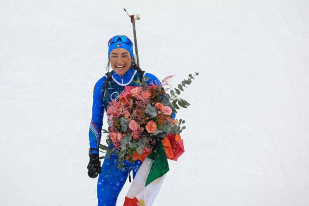 GIOCHI OLIMPICI - Olimpiadi Invernali Milano-Cortina 2026 - Biathlon Women s 12.5km Mass Start Dorothea Wierer (ITA) celebrates the last race of her career at the end of the Olympic Winter games, Winterspiele,Spiele, Summer games Milano-Cortina 2026, Biathlon Women s 12.5km Mass Start on February 21, 2026 at Antholz-Anterselva Biathlon Arena in Anterselva, Italy Cortina D Ampezzo Italy  Copyright: xIPAxSport ABACAx
