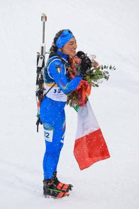 GIOCHI OLIMPICI - Olimpiadi Invernali Milano-Cortina 2026 - Biathlon Women s 12.5km Mass Start Dorothea Wierer (ITA) celebrates the last race of her career at the end of the Olympic Winter games, Winterspiele,Spiele, Summer games Milano-Cortina 2026, Biathlon Women s 12.5km Mass Start on February 21, 2026 at Antholz-Anterselva Biathlon Arena in Anterselva, Italy Cortina D Ampezzo Italy  Copyright: xIPAxSport ABACAx