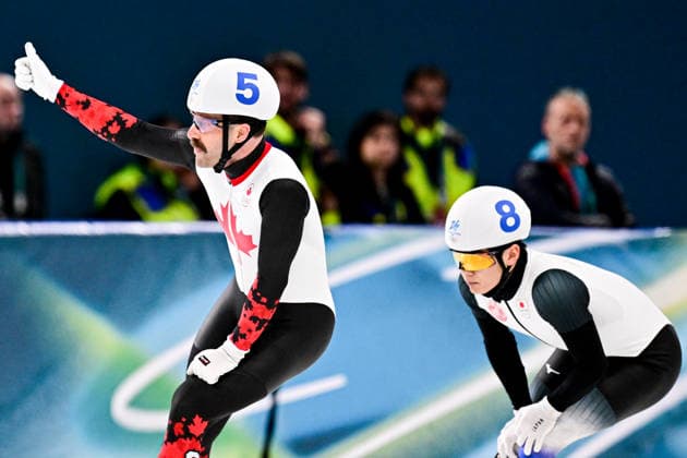 L-R, GELINAS-BEAULIEU Antoine (CAN), SASAKI Shomu (JPN), during Speed skating, Eisschnelllauf Men s Mass Start, Speed Skating, at the Olympic Winter games, Winterspiele,Spiele, Summer games Milano Cortina 2026, at Milano Speed Skating Stadium, on February 21, 2026 in Milan, Italy. Noxthirdxpartyxsales  aflo_320741984