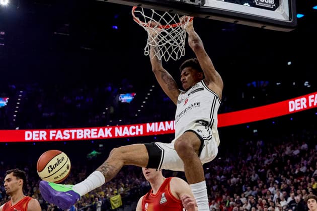 German Basketball BBL Cup, FC Bayern Munich Basketball vs BMA365 Bamberg BASKETS, Munich FC Bayern Basketball, Bamberg Baskets MBA365, 2026 02 21 in Munich SAP Garden DEMONIA Demarcus BMA365 Bamberg BASKETS Power Forward PF Nr8 BAM8 sportworld Munich SAP Garden Bayern Germany