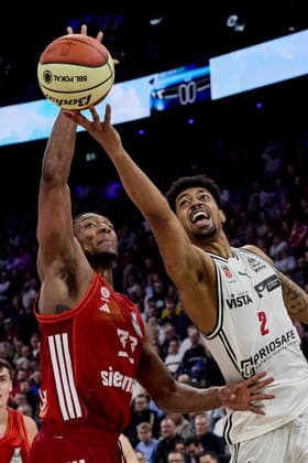 German Basketball BBL Cup, FC Bayern Munich Basketball vs BMA365 Bamberg BASKETS, Munich FC Bayern Basketball, Bamberg Baskets MBA365, 2026 02 21 in Munich SAP Garden WATSON Ibi BMA365 Bamberg BASKETS Small Forward SF Nr2 BAM2 , MCCORMACK David FC Bayern Basketball Center C Nr33 FCBB33 sportworld Munich SAP Garden Bayern Germany