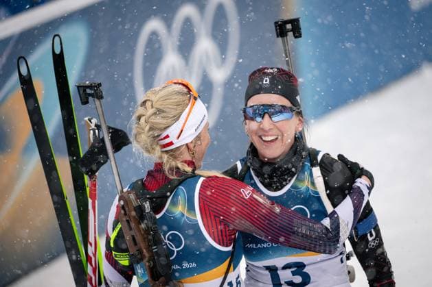 Lisa Theresa Hauser (AUT) und Franziska Preuss (GER), 12,5-km-Massenstart der Frauen im Biathlon bei den Olympischen Winterspielen Milano Cortina 2026 in der Südtirol Arena, Antholz-Anterselva, Italien, am 21. Februar 2026. Womens 12.5 km Mass Start biathlon event at the Olympic Winter games, Winterspiele,Spiele, Summer games Milano Cortina 2026 at the Südtirol Arena, Antholz-Anterselva, Italy, on February 21, 2026. *** Lisa Theresa Hauser AUT and Franziska Preuss GER , Womens 12.5 km Mass Start biathlon event at the Olympic Winter Games Milano Cortina 2026 at the Südtirol Arena, Antholz Anterselva, Italy, on February 21, 2026 Womens 12 5 km Mass Start biathlon event at the Olympic Winter Games Milano Cortina 2026 at the Südtirol Arena, Antholz Anterselva, Italy, on February 21, 2026 Copyright: HMBxMedia MarcxNiemeyer