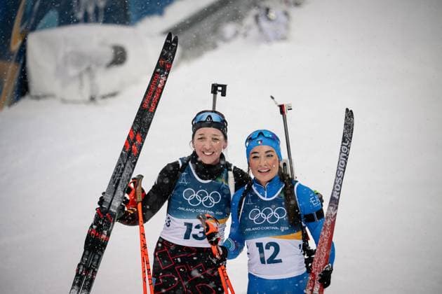 Franziska Preuss (GER) und Dorothea Wierer (ITA), 12,5-km-Massenstart der Frauen im Biathlon bei den Olympischen Winterspielen Milano Cortina 2026 in der Südtirol Arena, Antholz-Anterselva, Italien, am 21. Februar 2026. Womens 12.5 km Mass Start biathlon event at the Olympic Winter games, Winterspiele,Spiele, Summer games Milano Cortina 2026 at the Südtirol Arena, Antholz-Anterselva, Italy, on February 21, 2026. *** Franziska Preuss GER and Dorothea Wierer ITA , Womens 12.5 km Mass Start biathlon event at the Olympic Winter Games Milano Cortina 2026 at the Südtirol Arena, Antholz Anterselva, Italy, on February 21, 2026 Womens 12 5 km Mass Start biathlon event at the Olympic Winter Games Milano Cortina 2026 at the Südtirol Arena, Antholz Anterselva, Italy, on February 21, 2026 Copyright: HMBxMedia MarcxNiemeyer