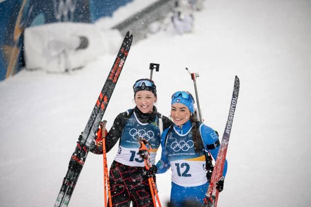 Franziska Preuss (GER) und Dorothea Wierer (ITA), 12,5-km-Massenstart der Frauen im Biathlon bei den Olympischen Winterspielen Milano Cortina 2026 in der Südtirol Arena, Antholz-Anterselva, Italien, am 21. Februar 2026. Womens 12.5 km Mass Start biathlon event at the Olympic Winter games, Winterspiele,Spiele, Summer games Milano Cortina 2026 at the Südtirol Arena, Antholz-Anterselva, Italy, on February 21, 2026. *** Franziska Preuss GER and Dorothea Wierer ITA , Womens 12.5 km Mass Start biathlon event at the Olympic Winter Games Milano Cortina 2026 at the Südtirol Arena, Antholz Anterselva, Italy, on February 21, 2026 Womens 12 5 km Mass Start biathlon event at the Olympic Winter Games Milano Cortina 2026 at the Südtirol Arena, Antholz Anterselva, Italy, on February 21, 2026 Copyright: HMBxMedia MarcxNiemeyer