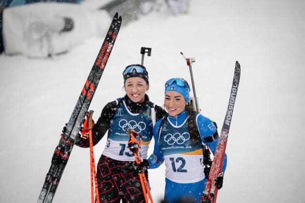 Franziska Preuss (GER) und Dorothea Wierer (ITA), 12,5-km-Massenstart der Frauen im Biathlon bei den Olympischen Winterspielen Milano Cortina 2026 in der Südtirol Arena, Antholz-Anterselva, Italien, am 21. Februar 2026. Womens 12.5 km Mass Start biathlon event at the Olympic Winter games, Winterspiele,Spiele, Summer games Milano Cortina 2026 at the Südtirol Arena, Antholz-Anterselva, Italy, on February 21, 2026. *** Franziska Preuss GER and Dorothea Wierer ITA , Womens 12.5 km Mass Start biathlon event at the Olympic Winter Games Milano Cortina 2026 at the Südtirol Arena, Antholz Anterselva, Italy, on February 21, 2026 Womens 12 5 km Mass Start biathlon event at the Olympic Winter Games Milano Cortina 2026 at the Südtirol Arena, Antholz Anterselva, Italy, on February 21, 2026 Copyright: HMBxMedia MarcxNiemeyer