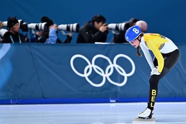 Belgian Fran Vanhoutte reacts after the final of the mass start women Speed skating, Eisschnelllauf at the Milano Cortina 2026 Olympic Winter games, Winterspiele,Spiele, Summer games on Saturday 21 February 2026 in Milan, Italy. The XXV Winter Olympics take place from 6 to 22 February 2026 in Italy. JASPERxJACOBS  x164432342x