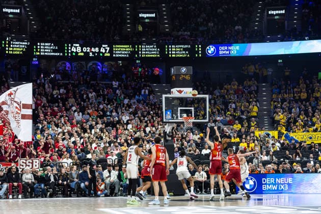 GER, BMW Top Four, Basketball BBL Pokal, semi-final, FC Bayern München Basketball BMA365 Bamberg Baskets 21 02 2026, SAP Garden, Munich, GER, BMW Top Four, Basketball BBL Pokal, semi-final, FC Bayern München Basketball BMA365 Bamberg Baskets Vladimir LuÄić Vladimir Lucic FC Bayern München Basketball 11 during a free throw Photo Alexander Trienitz Munich SAP Garden Bayern Germany