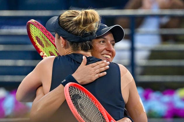 2026 Dubai Duty Free Tennis Championships DUBAI, UAE - FEBRUARY 21: Canadian Gabriela Dabrowski and Brazilian Luisa Stefani celebrate after winning the women’s doubles final of the Dubai Duty Free Tennis Championships match against German tennis player Laura Siegemund and Russian tennis player Vera Zvonareva at the Dubai Duty Free Tennis Stadium in Dubai, United Arab Emirates, on February 21, 2026. Waleed Zein Anadolu Dubai United Arab Emirates. Editorial use only. Please get in touch for any other usage.  Copyright: x2026xAnadoluxWaleedxZeinx