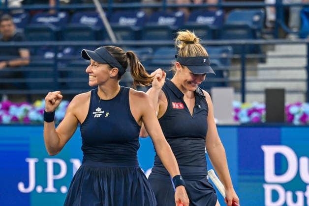 2026 Dubai Duty Free Tennis Championships DUBAI, UAE - FEBRUARY 21: Canadian Gabriela Dabrowski (R) and Brazilian Luisa Stefani (L) celebrate after winning the women’s doubles final of the Dubai Duty Free Tennis Championships match against German tennis player Laura Siegemund and Russian tennis player Vera Zvonareva at the Dubai Duty Free Tennis Stadium in Dubai, United Arab Emirates, on February 21, 2026. Waleed Zein Anadolu Dubai United Arab Emirates. Editorial use only. Please get in touch for any other usage.  Copyright: x2026xAnadoluxWaleedxZeinx