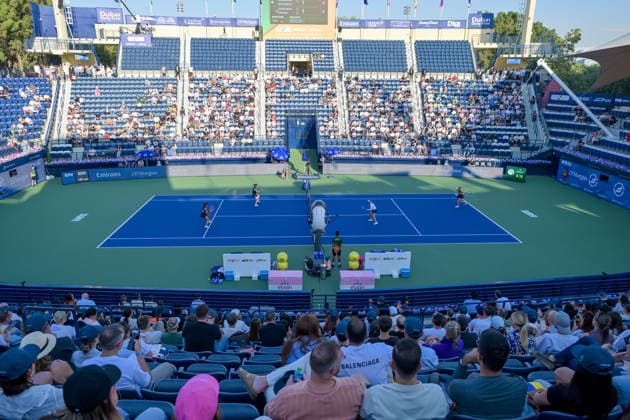 2026 Dubai Duty Free Tennis Championships DUBAI, UAE - FEBRUARY 21: German tennis player Laura Siegemund and Russian tennis player Vera Zvonareva compete against Canadian tennis player Gabriela Dabrowski and Brazilian tennis player Luisa Stefani in the women’s doubles final of the Dubai Duty Free Tennis Championships at the Dubai Duty Free Tennis Stadium in Dubai, United Arab Emirates, on February 21, 2026. Waleed Zein Anadolu Dubai United Arab Emirates. Editorial use only. Please get in touch for any other usage.  Copyright: x2026xAnadoluxWaleedxZeinx