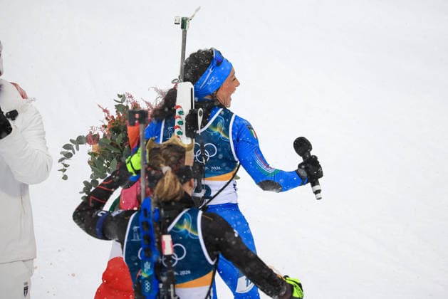 GIOCHI OLIMPICI - Olimpiadi Invernali Milano-Cortina 2026 - Biathlon Women s 12.5km Mass Start Dorothea Wierer (ITA) celebrates the last race of her career at the end of the Olympic Winter games, Winterspiele,Spiele, Summer games Milano-Cortina 2026, Biathlon Women s 12.5km Mass Start on February 21, 2026 at Antholz-Anterselva Biathlon Arena in Anterselva, Italy Cortina D Ampezzo Italy  Copyright: xIPAxSport ABACAx