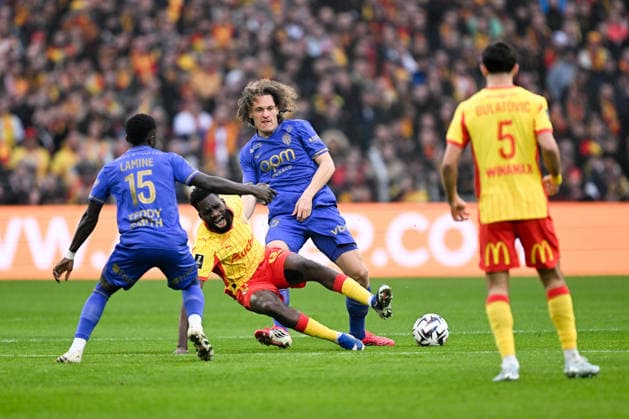 RC Lens v AS Monaco - Ligue 1 McDonald s 2025 2026 11 Odsonne EDOUARD (rcl) - 25 Wout FAES (asm) during the Ligue 1 McDonald s match between Lens and Monaco at Stade Bollaert-Delelis on February 21, 2026 in Lens, France. Lens France  Copyright: xFEPx 776348298