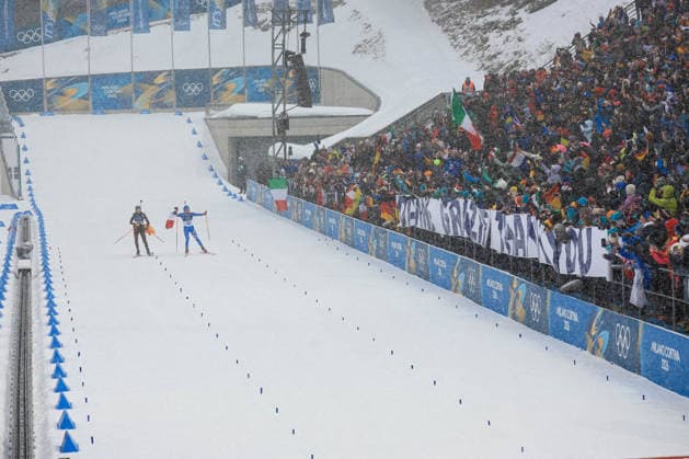 GIOCHI OLIMPICI - Olimpiadi Invernali Milano-Cortina 2026 - Biathlon Women s 12.5km Mass Start Dorothea Wierer (ITA) and Franziska Preuss (GER) supporters for her last race in career at the end of the Olympic Winter games, Winterspiele,Spiele, Summer games Milano-Cortina 2026, Biathlon Women s 12.5km Mass Start on February 21, 2026 at Antholz-Anterselva Biathlon Arena in Anterselva, Italy Cortina D Ampezzo Italy  Copyright: xIPAxSport ABACAx