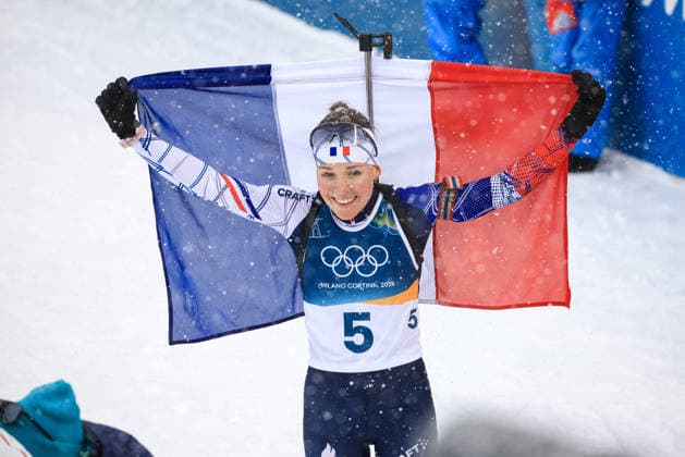 GIOCHI OLIMPICI - Olimpiadi Invernali Milano-Cortina 2026 - Biathlon Women s 12.5km Mass Start Oceane Michelon (FRA) 1st place, Gold Medal at the end of the Olympic Winter games, Winterspiele,Spiele, Summer games Milano-Cortina 2026, Biathlon Women s 12.5km Mass Start on February 21, 2026 at Antholz-Anterselva Biathlon Arena in Anterselva, Italy Cortina D Ampezzo Italy  Copyright: xIPAxSport ABACAx